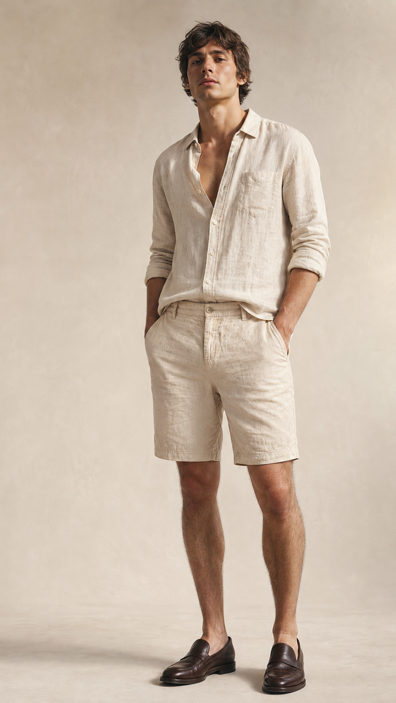 Beige Linen Shorts