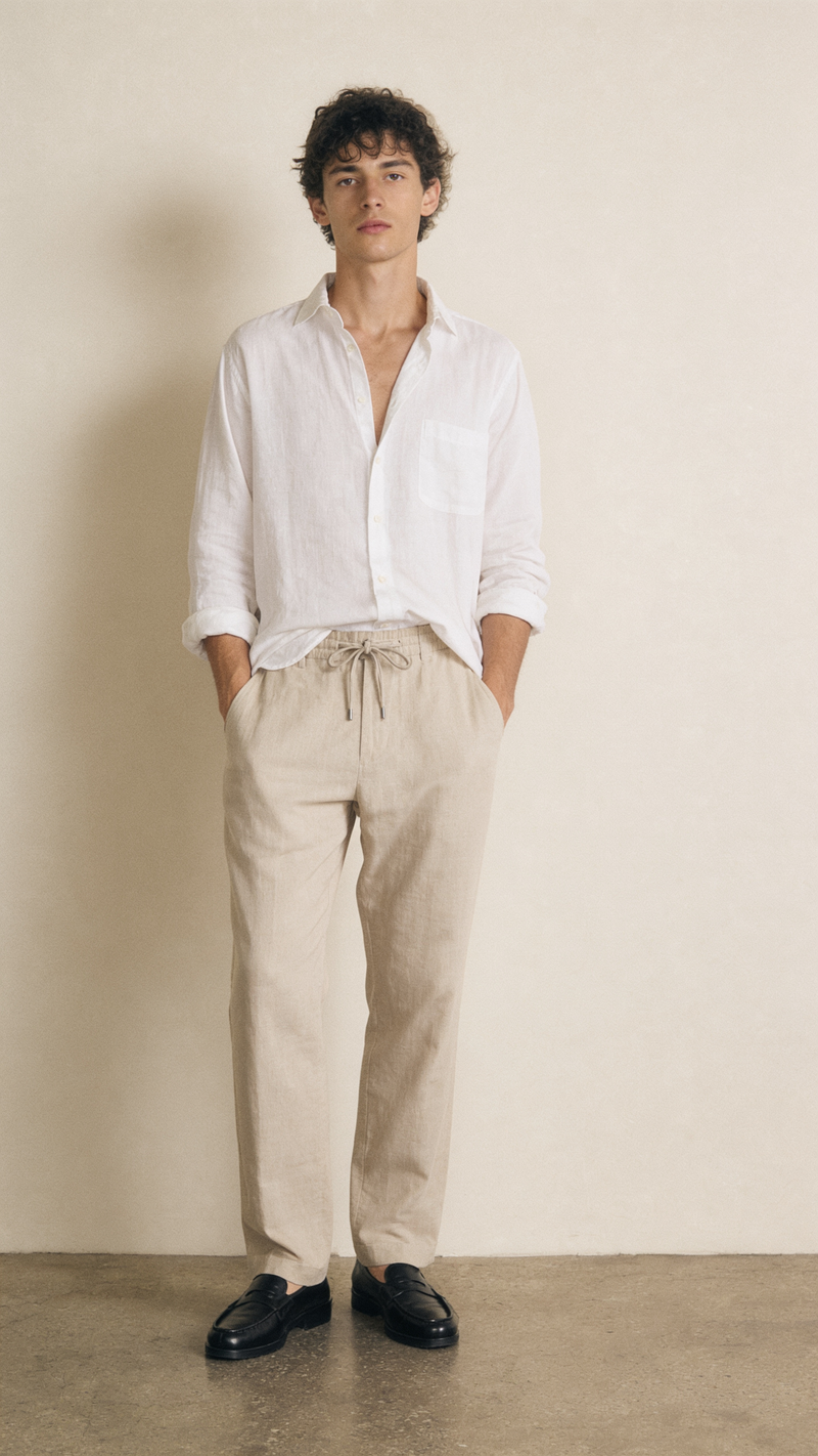Beige Linen Trouser