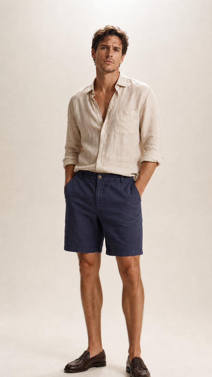 Navy Linen Short